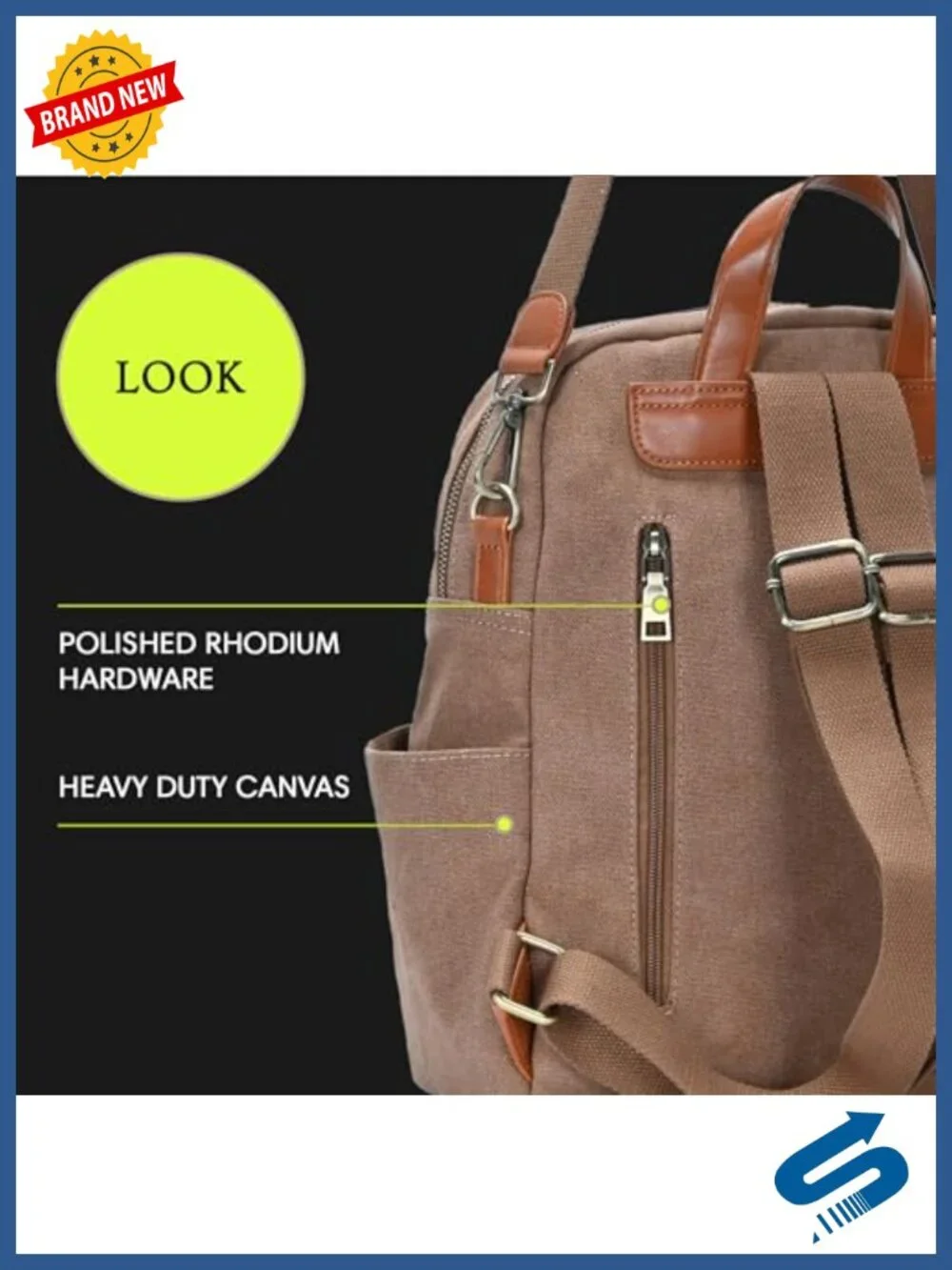 Convertible Canvas Backpack Purse with Pockets, Shoulder Strap